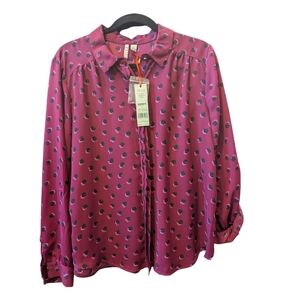 NWT Elle Pink Polka Dot Blouse Size Large